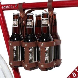 Leather Six Pack Beer Bottle Carrier for Bike - Brown